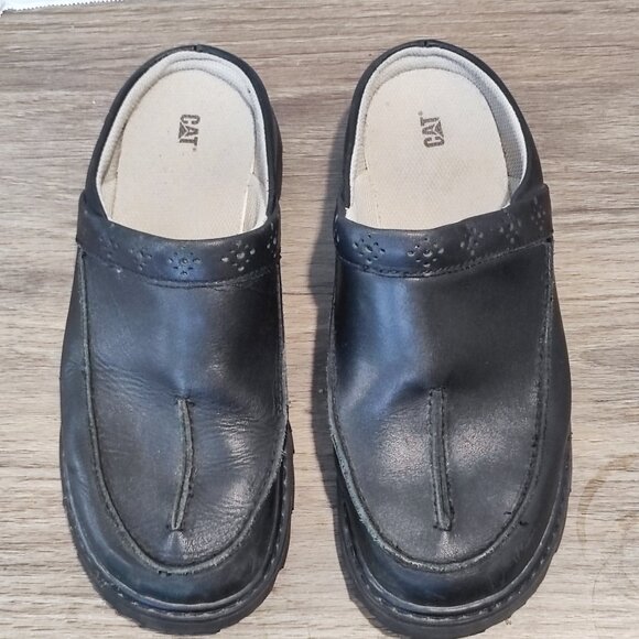 CAT Caterpillar Mule Clogs sz 7W Black Leather Walking Machines Slip On Platform - Picture 4 of 16